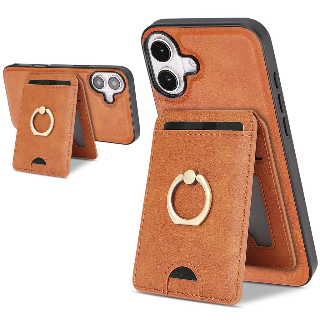 Detachable Magnetic Card Wallet Leather Case for iPhone 16 Pro Max 17 Air 16e 15 14 13 12 Wireless Charging+Ring Holder Cover