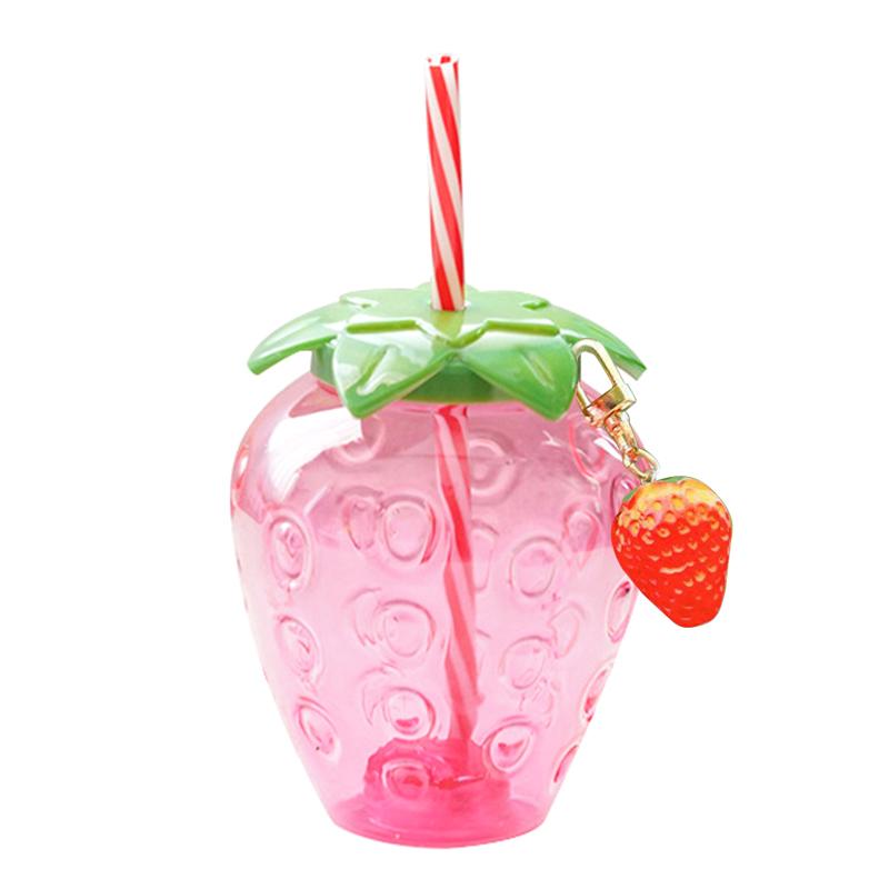 500 мл симпатичная чашка для клубники с соломой и клубникой, высококачественная пластиковая чашка, портативная бутылка для воды