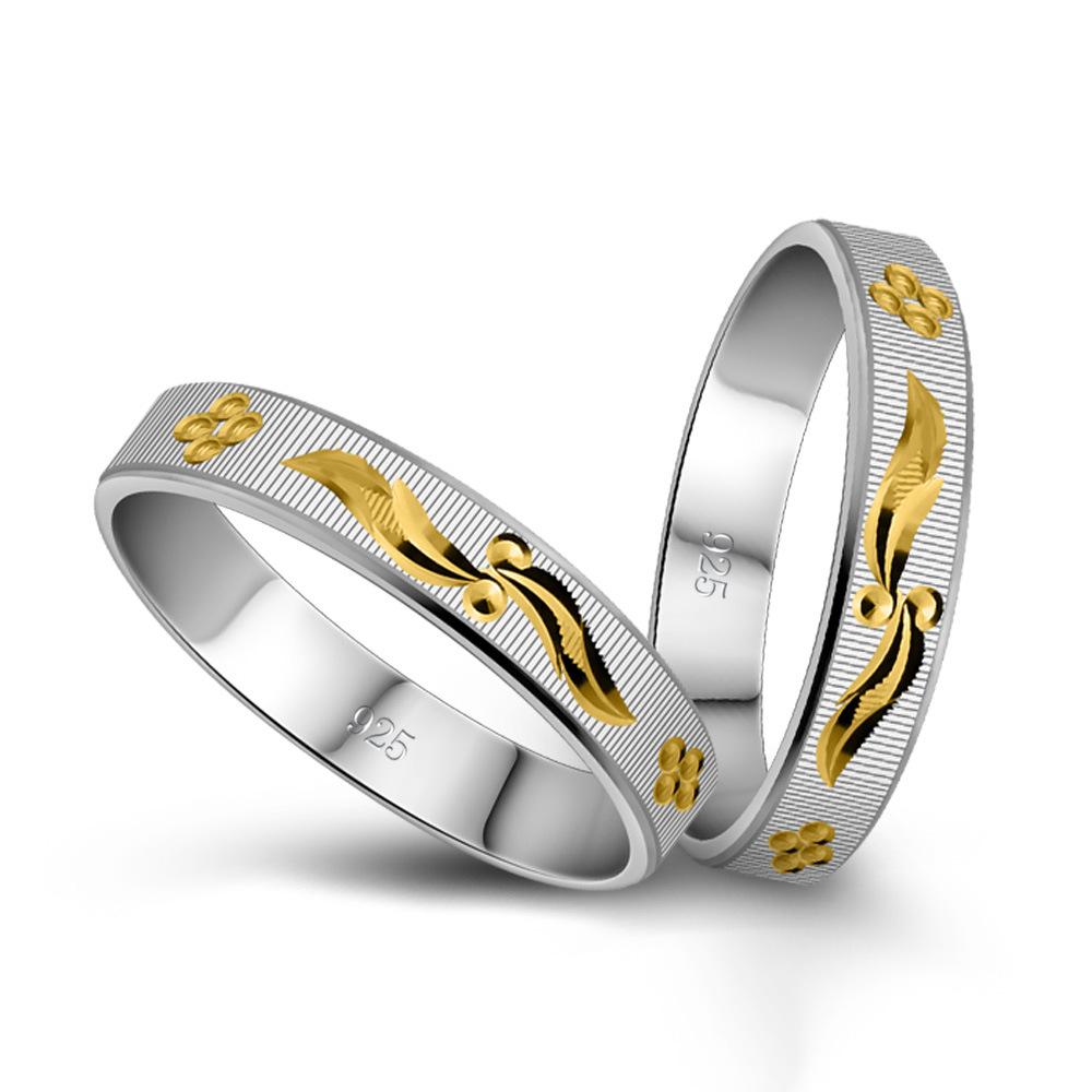 Посеребренное кольцо для пары из серебра S925, мужское и женское цветное кольцо с цветком, обручальное кольцо, простые украшения