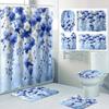 1/4 Синие и белые шторки для душа с цветочным принтом, Украшение для сиденья унитаза, Шторка для душа с ковриком и крышкой для унитаза, 70,8x70,8 дюймов