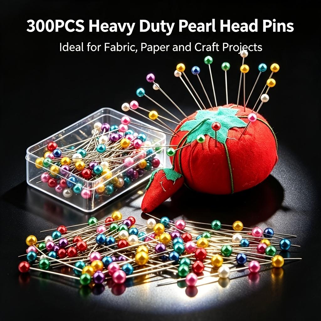 300 Pcs Multicolor Large Imitation Pearl Head Straight Sewing Pins with Transparent Storage Box for Quilting DIY Crafts