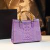 Crocodile Print Bag, High-end Style, Bamboo Joint Hand-held Tote Bag, Versatile Leather Women's Bag