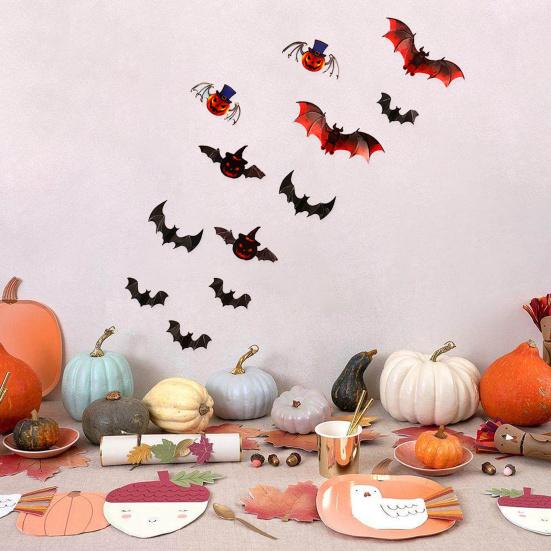 Bat Sticker PVC Spooky Living Room Bedroom Background Wall Decoration Flying Pumpkin Decal Party