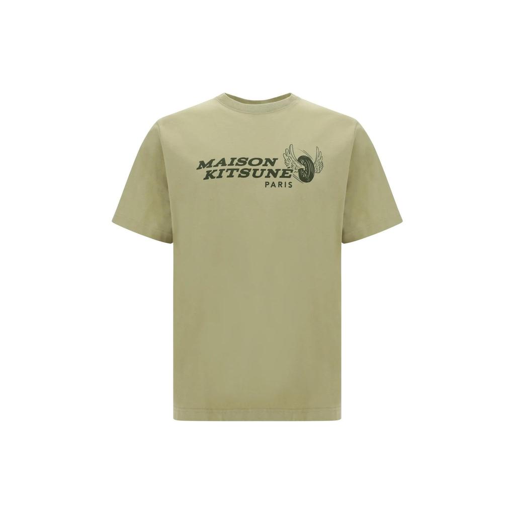 Maison Kitsune Logo Print Crew Neck Short Sleeve T-Shirt Men Tops Olive MM00111KJ0118-P357