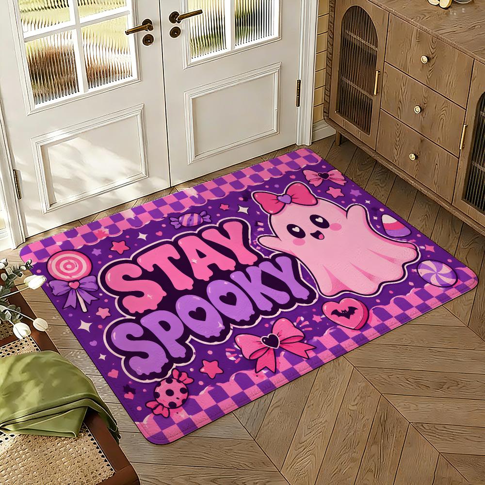 STAY SPOOKY Floor Mat Soft Thickened Absorbent Non-Slip Bedroom Living Room Door Mat Home Decor Flannel Rugs