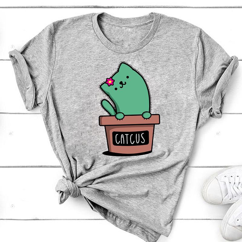 (Asian Size) Short Sleeve Print Cactus Trend Lovely Style Female T Clothing Summer Top Casual Ladies Graphic Tee Women's Fashion T-shirt