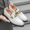 Fashion Fashion Metal Decoration Design Comfortable NonSlip Leisure Men's Leather Shoes Outdoor Gathering Comic Exhibition Loafers Shoes