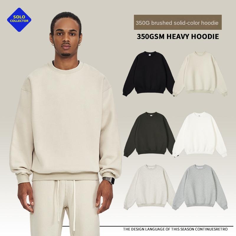 Men's Fleece Sweatshirt 350g Thermal Crewneck Pullover Oversized Drop Shoulder Solid Color Casual Fall Winter Top