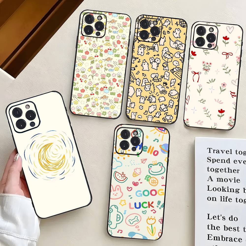 Милый рисунок для iPhone 17 Air 16 15 14 13 12 11 Pro Черный Мягкий Чехол для Телефона