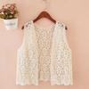 Summer Women Lace Vest Loose Cut-out Cardigan Vest Bohemian Style Cotton Woven Vest Thin Outwear