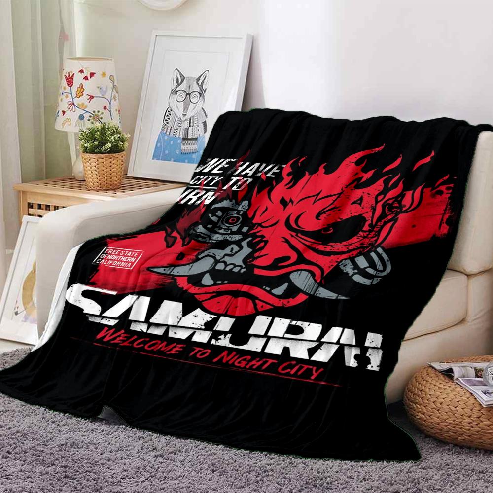Samurai Night City Blanket Soft Throw Blanket For Home Bedroom Bed Sofa Travel Office Solid Christmas Blanket