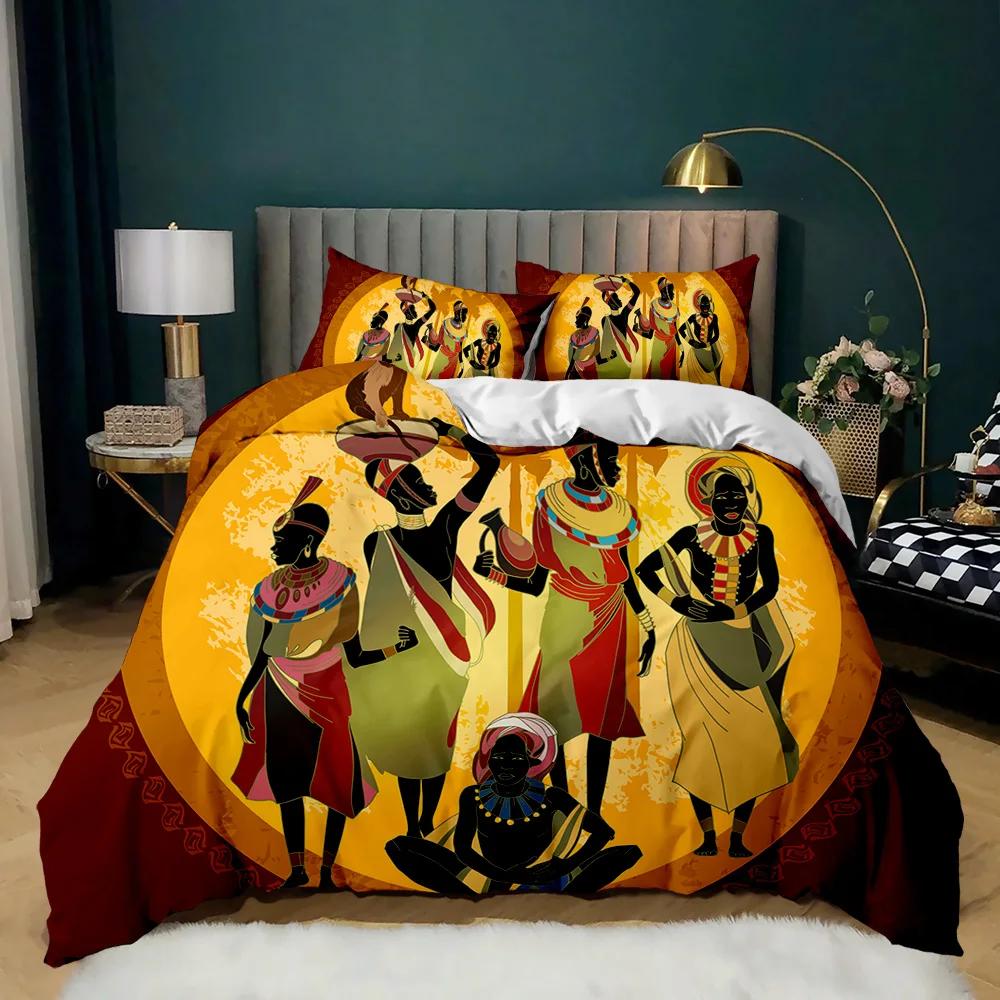 Комплект постельного белья African Woman Duvet Cover Set African Striped Twin Beddding Set Ethno Afro Traditional Exotic Queen King Polyester Qulit Cover