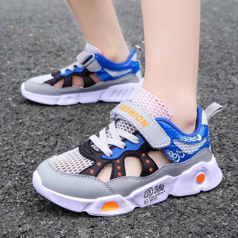 Boys Hollow Sneakers Mesh Breathable Sneakers Spring and Autumn Fashion New Middle-aged and Older Children's Non-slip and Lightweight Running Shoes