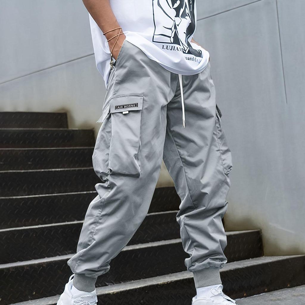 Мужские брюки-карго с карманами и боковыми шнурками на талии