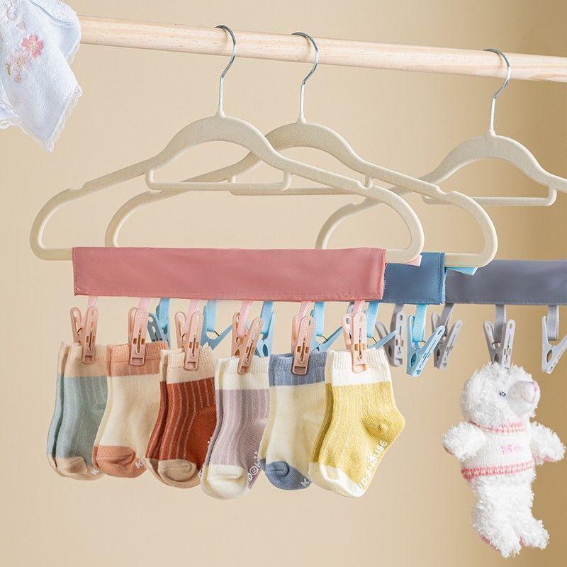 1/2pcs Foldable Clothes Hanger Clips Portable Fabric Clothes Hanger Multifunction Socks Underwears Clothespins Closet Organizer