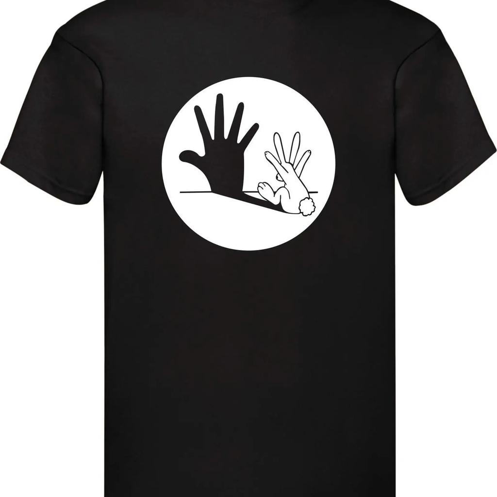 Funny Rabbit Hand Shadow Art T Shirt Bunny Puppet For Animal Lovers Birthday Xmas Casual Tops Vintage Washed Stretched Slightly