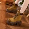Женские ботинки Мартин на толстой подошве 2025 осень и зима новые ботинки небольшое увеличение внутренней высоты короткие ботинки универсальный толстый каблук большие желтые ботинки