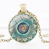 Vintage Green Mandala Necklace Retro Sacred Geometry Lotus Glass Pendant Necklace For Women Men Boho Jewelry