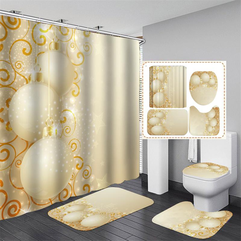 Санта Рождественский комплект занавесок для душа Коврик для ванной Противоскользящий коврик Перегородка для ванной комнаты Водонепроницаемый Декор для дома Cortinas Para BañO