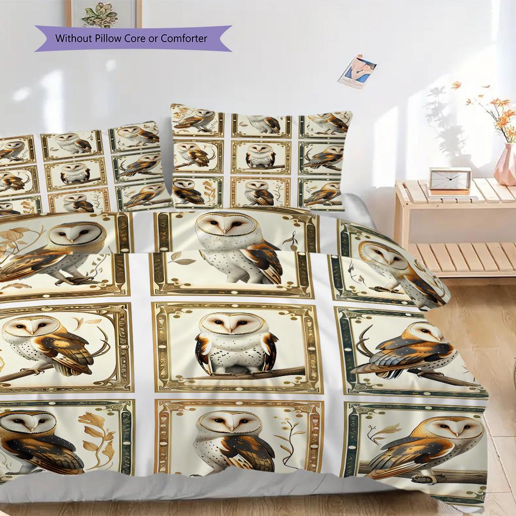 Owl Pattern Bedding Quilt Set Quilt Cover Pillowcase Home Decoration Birthday Gift (1 * duvet cover + 2 * pillowcase, without core)