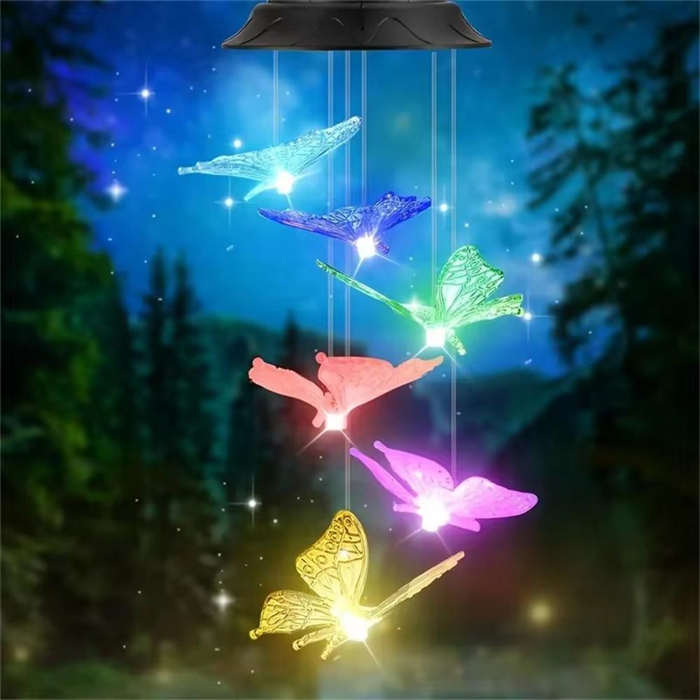 LED Solar Wind Chime Light Garden Butterfly Wind Chime Lamp Colorful Waterproof Hanging Solar Light for Garden Yard Home Decor