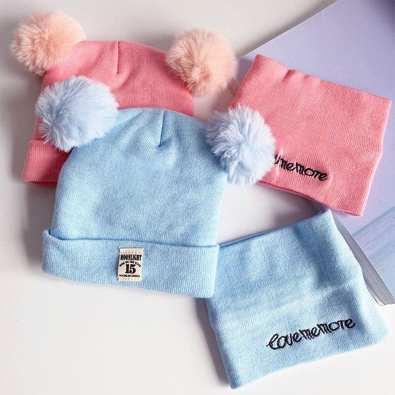 2PCS Baby Knitting Hat Cotton Ear Cap Boys Girls Winter Hat Scarf Set Toddler Boys Cap Scarf Infant Accessories