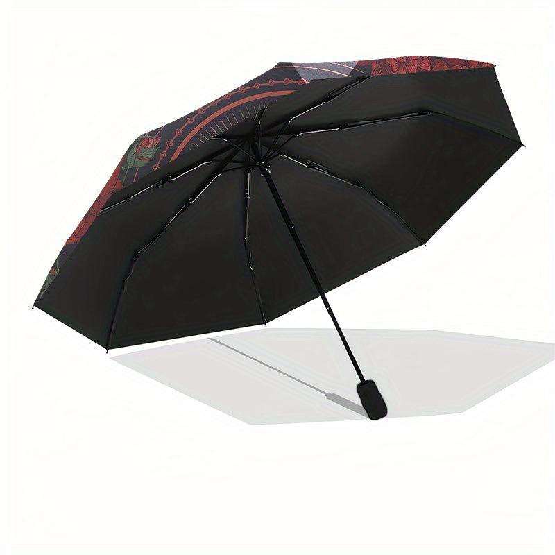 Day of the Dead Skull & Roses Circular Wall ArtUmbrella with Cute Design, Portable 3-Fold Compact Umbrella for Men & Women, Valentine's Day Mother's D