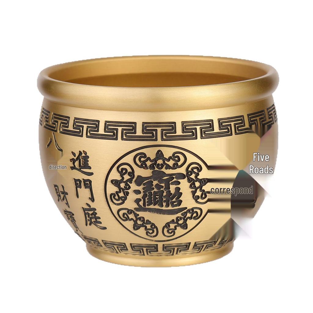 Brass Rice Jar: Home Decoration Treasure Basin with Hundred Blessings Couplet