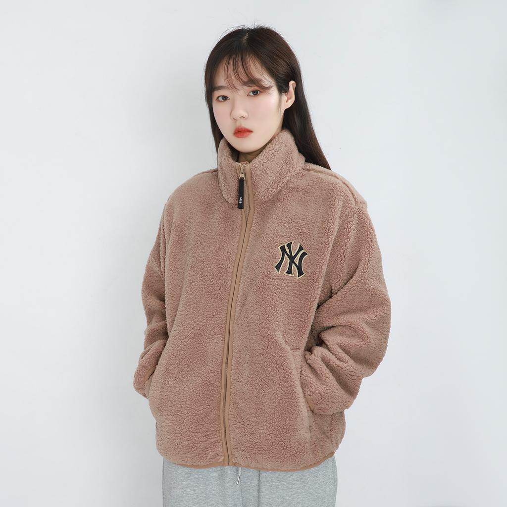 MLB New York Yankees Velvet Jackets Unisex Light Brown Stand Collar Thickened And Fleece Lined 3AJPF2916-50BGD