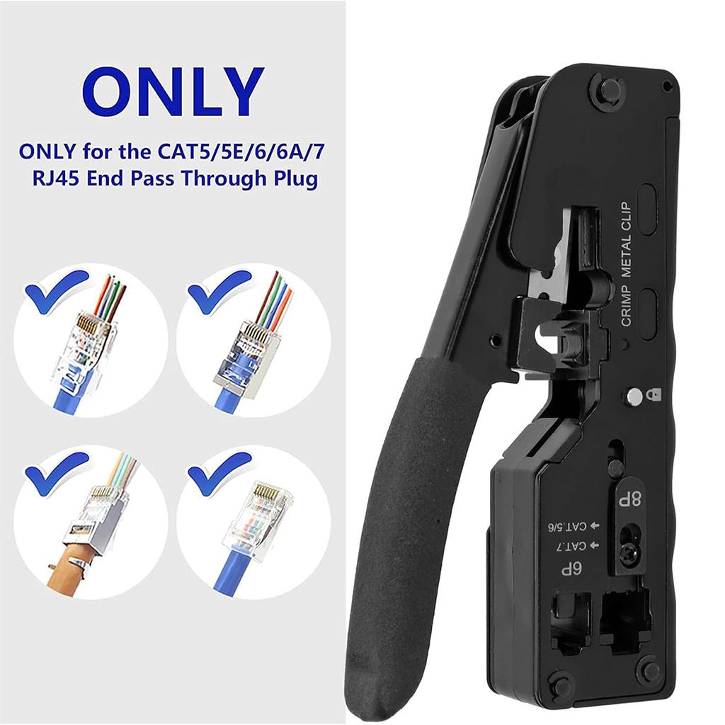 1pc Ratcheting Modular Data Cable Crimper / Wire Stripper / Wire Cutter for RJ11/RJ12 Standard, RJ45 Pass-Thru Connectors