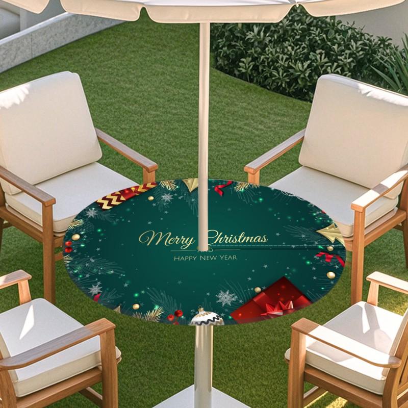 Outdoor Round Table Cover With Umbrella Hole Waterproof Patio Garden Tablecloth Elastic Hem Deck Balcony