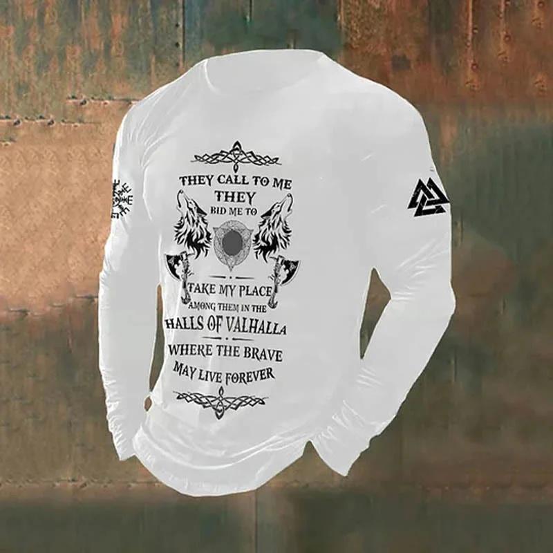 Men's Retro Viking Norse Mythology Totem 3D Printed Casual T-shirts Round Neck Fashionable Long Sleeved T-shirts