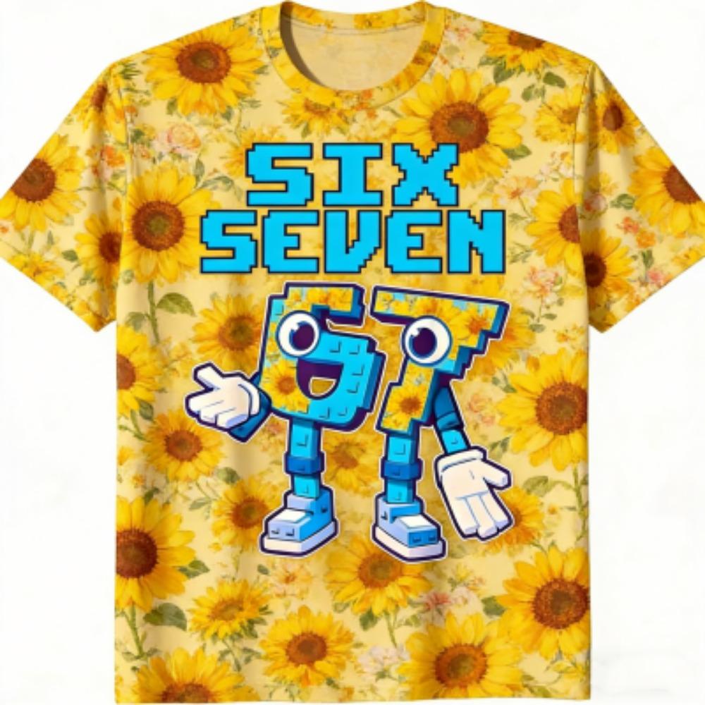 Fashion Kids T-Shirt 67 Six Seven Flower Print Boy and Girl Tees Top Summer Short Sleeve O Neck Casual Outdoor Kids Clothing