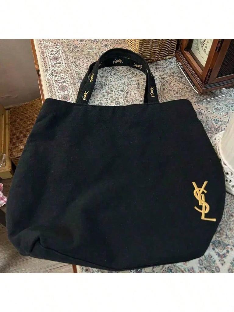 YSL - Черная парусиновая сумка на одно плечо, с предельно минималистичным дизайном, имеет большую вместимость и может использоваться для работы, шопинга, учебы и путешествий.