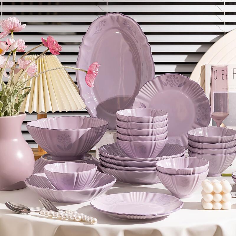 Glazed Purple Lily of the Valley Ceramic Dinnerware Set