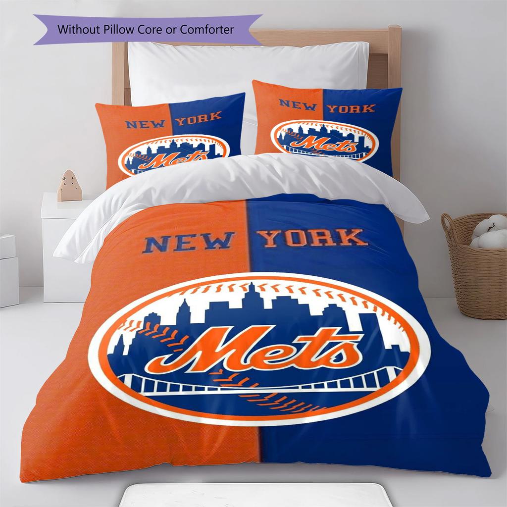 Постельное белье с узором New York Mets Комплект Пододеяльник Наволочка Домашний Декор Подарок (1 пододеяльник + 2 наволочки, без наполнителя)