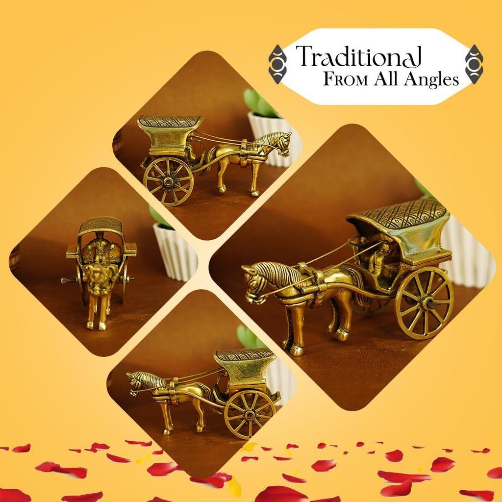 100% Pure Brass Horse Cart for Home Decor | Tanga Showpiece Brass Antique Decor Item | Indian Handicrafts Artifacts for Living Room