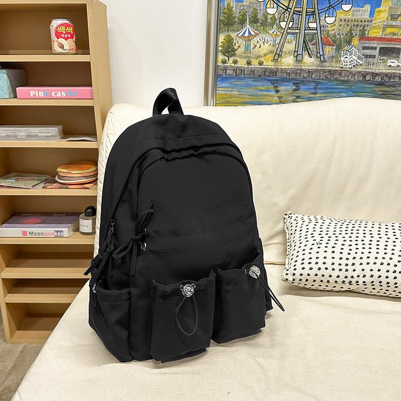 Простой однотонный женский рюкзак с двойным карманом, на шнурке, легкий, студенческий, милый, для путешествий, с бантом, сумка студента колледжа
