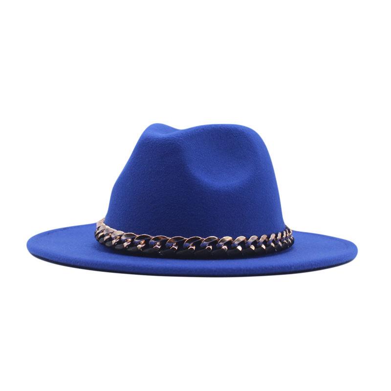 New chain accessories hat women's flat brim autumn and winter woolen solid color top hat children's British black jazz top hat