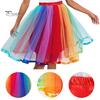 Юбка для танцев с разноцветной радугой, эластичный пояс, высокая талия, юбка-пачка миди, длина до середины икры, милая танцевальная юбка