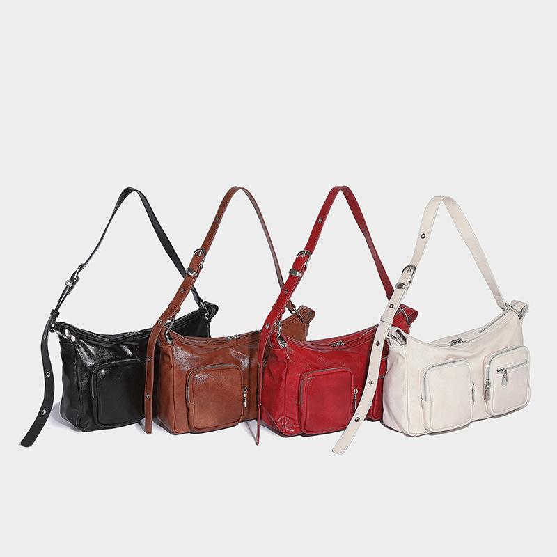 2024 Fall/Winter New Niche Handbag Fashionable Vintage Distressed Biker Bag High-End Single-Shoulder Underarm Crossbody Bag