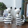 2 Pieces Stripes Cat Figurines Abstract Animal Sculptures Smooth Ornaments for Friends Living Room