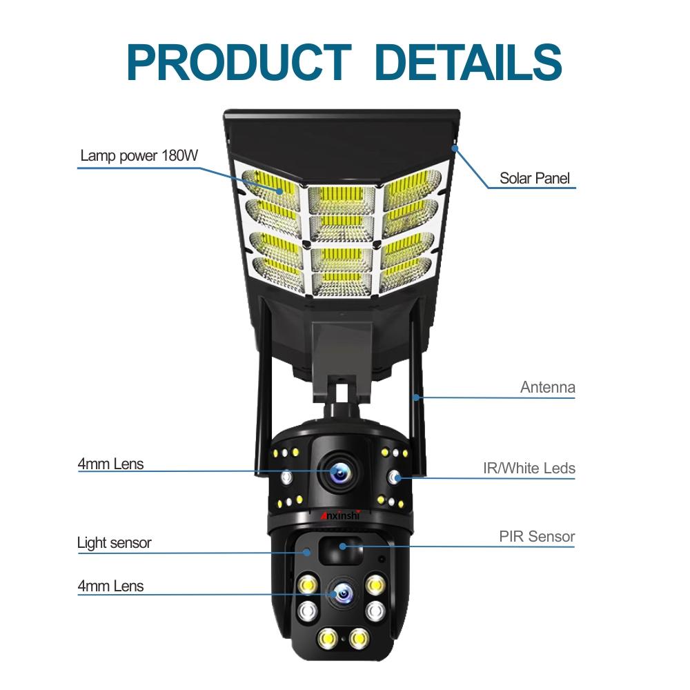 Solar Street Light Three Screen Monitoring Camera, Outdoor Day and Night Full-color Mobile Phone Remote Wireless Camera