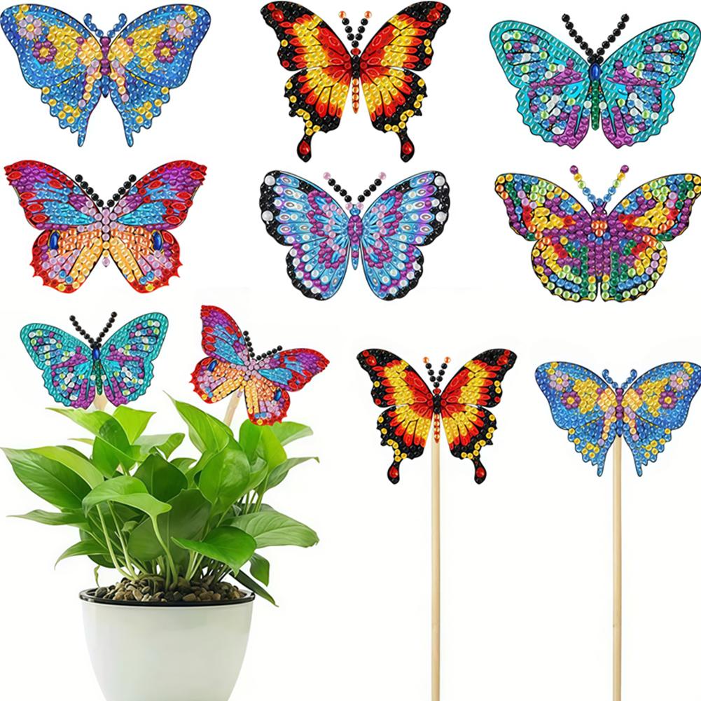 6Pcs Bee Stakes Diamond Painting Kits Animal Diamond Art Kits Diamond Art Garden Decor Kits for Flower Plant Pot