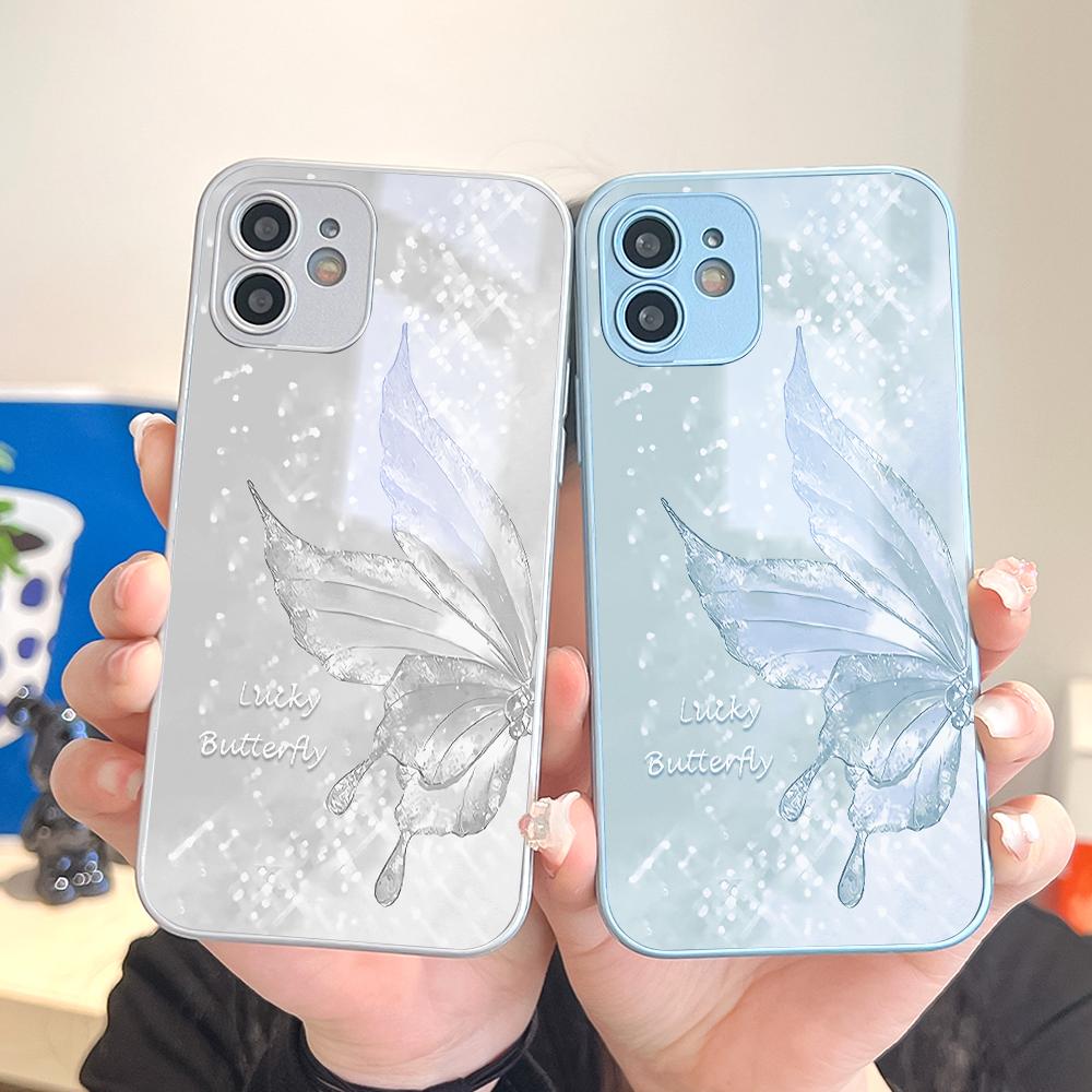 Чехол Lucky Butterfly для телефона с металлическим лаком, закаленное стекло, противоударный чехол для Huawei Honor iPhone OPPO Realme OnePlus Xiaomi Redmi Samsung Vivo
