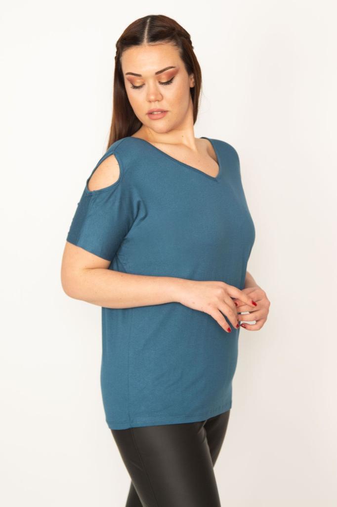 Женская блузка большого размера, вискозная блузка больших размеров с глубоким вырезом и плечами цвета бензина