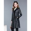 Winter Jacket Women Brown  Doll Collar Autumn New Korean Fashion Slim Add Velvet Long Faux Leather Coat Female