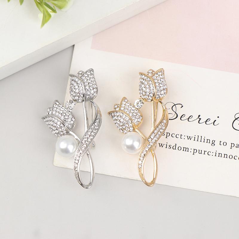 1Pc Brooch Rhinestone Tulip Flower Brooch Anti-glare Suit Brooch Collar Pin Jewelry
