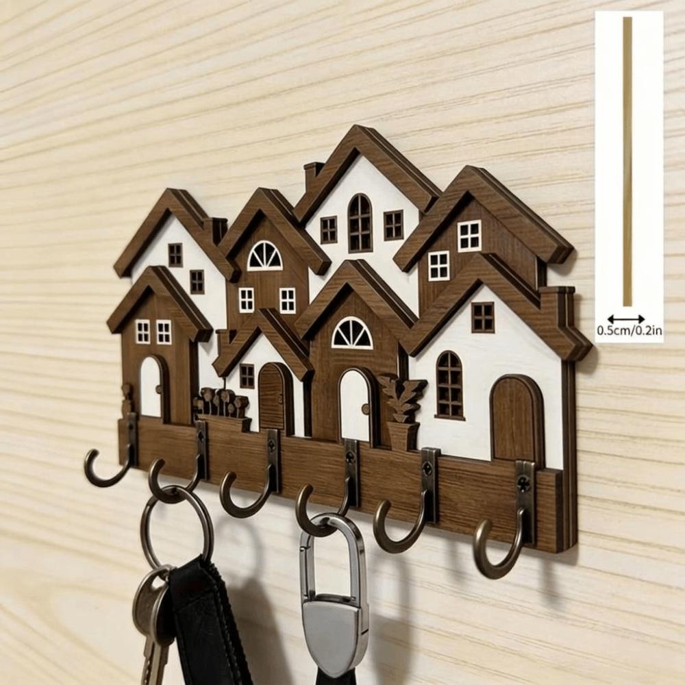 2D Flat House Key Holder Wood Decorative Key Hanger Gifts Wall Key Rack Home Wall Decor