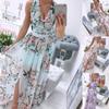 Elegant Floral Print Dress Sexy Deep V-neck Dress Women Bohemian  Long Dress